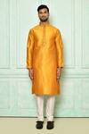 Shop_Arihant Rai Sinha_Yellow Jacquard Geometric Print Kurta_Online_at_Aza_Fashions