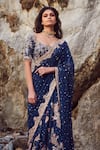 Buy_Dolly J_Blue Silk Chiffon Embroidery Scoop Neck Myla Saree Set _at_Aza_Fashions