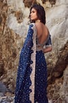 Shop_Dolly J_Blue Silk Chiffon Embroidery Scoop Neck Myla Saree Set _at_Aza_Fashions