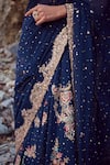 Dolly J_Blue Silk Chiffon Embroidery Scoop Neck Myla Saree Set _Online_at_Aza_Fashions