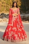 Buy_Dolly J_Red Raw Silk Embroidery Scoop Neck Nyrah Bridal Lehenga Set  _at_Aza_Fashions