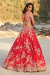 Shop_Dolly J_Red Raw Silk Embroidery Scoop Neck Nyrah Bridal Lehenga Set  _at_Aza_Fashions