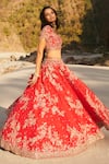 Dolly J_Red Raw Silk Embroidery Scoop Neck Nyrah Bridal Lehenga Set  _Online_at_Aza_Fashions