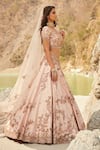 Shop_Dolly J_Pink Raw Silk Embroidery Scoop Neck Sepia Bridal Lehenga Set  _at_Aza_Fashions