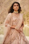 Buy_Dolly J_Pink Raw Silk Embroidery Scoop Neck Sepia Bridal Lehenga Set  _Online_at_Aza_Fashions