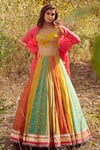 Buy_Dolly J_Multi Color Chiffon Embroidery V Neck Norah Lehenga Set _at_Aza_Fashions