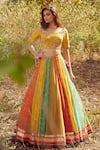 Dolly J_Multi Color Chiffon Embroidery V Neck Norah Lehenga Set _Online_at_Aza_Fashions