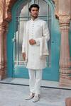 Buy_Vanshik_Grey Raw Silk Embroidered Sherwani Set _Online_at_Aza_Fashions