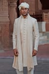 Buy_Vanshik_White Raw Silk Embroidered Sherwani Set _Online_at_Aza_Fashions