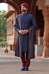 Shop_Vanshik_Blue Raw , Spun Embroidered Sherwani Set _at_Aza_Fashions
