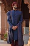 Shop_Vanshik_Blue Raw , Spun Embroidered Sherwani Set _Online_at_Aza_Fashions