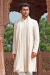 Vanshik_White Georgette Embroidered Sherwani Set _Online_at_Aza_Fashions