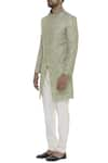 Buy_Sarab Khanijou_Green Raw Silk Cutdana Embroidered Bead Short Sherwani _Online_at_Aza_Fashions