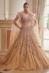 Buy_Dolly J_Pink Tulle V Neck Elaine Ombre Lehenga Set  _at_Aza_Fashions