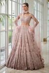 Buy_Dolly J_Pink Tulle V Neck Carolina Shimmer Lehenga Set _at_Aza_Fashions