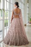 Shop_Dolly J_Pink Tulle V Neck Carolina Shimmer Lehenga Set _at_Aza_Fashions