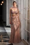 Buy_Dolly J_Pink Tulle Scoop Neck Pearlette Pre-draped Saree  _at_Aza_Fashions