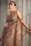 Shop_Dolly J_Pink Tulle Scoop Neck Pearlette Pre-draped Saree  _at_Aza_Fashions