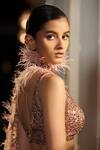 Dolly J_Pink Tulle Scoop Neck Pearlette Pre-draped Saree  _Online_at_Aza_Fashions