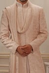 Vanshik_Beige Dupion Silk Embroidered Sherwani Set _Online_at_Aza_Fashions