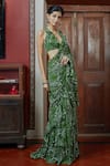 Buy_Arpita Mehta_Green Georgette Garden Halter Neck Pre-draped Saree With Blouse _Online_at_Aza_Fashions