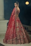 Shop_Dolly J_Red Raw Silk V Neck Aubre Embroidered Bridal Lehenga Set  _at_Aza_Fashions