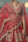 Buy_Dolly J_Red Raw Silk V Neck Aubre Embroidered Bridal Lehenga Set  _Online_at_Aza_Fashions