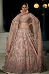 Buy_Dolly J_Pink Raw Silk V Neck Maira Ombre Bridal Lehenga Set  _at_Aza_Fashions