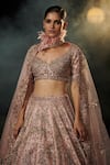 Dolly J_Pink Raw Silk V Neck Maira Ombre Bridal Lehenga Set  _Online_at_Aza_Fashions