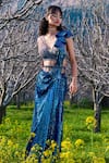 Buy_Dolly J_Blue Blouse Tulle Embroidered Layla Sequin Work Pre-draped Saree Set  _at_Aza_Fashions