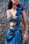 Shop_Dolly J_Blue Blouse Tulle Embroidered Layla Sequin Work Pre-draped Saree Set  _at_Aza_Fashions