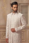 Shop_Vanshik_White Raw Silk Embroidered Sherwani Set _at_Aza_Fashions