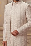 Vanshik_White Raw Silk Embroidered Sherwani Set _Online_at_Aza_Fashions