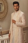 Shop_Vanshik_Beige Raw Silk Embroidered Sherwani Set _at_Aza_Fashions