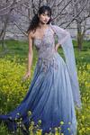 Buy_Dolly J_Blue Tulle Embroidered Floral Asymmetric Mishka Pleated Ombre Gown _at_Aza_Fashions