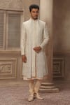 Buy_Vanshik_Beige Raw Silk Embroidered Sherwani Set _at_Aza_Fashions