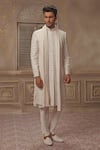 Buy_Vanshik_Beige Raw Silk Embroidered Sherwani Set _at_Aza_Fashions