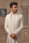 Shop_Vanshik_Beige Raw Silk Embroidered Sherwani Set _at_Aza_Fashions