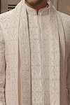 Vanshik_Beige Raw Silk Embroidered Sherwani Set _Online_at_Aza_Fashions