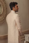 Shop_Vanshik_Beige Base Fabric Blended Silk Embroidered Sherwani Set _at_Aza_Fashions