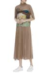 Buy_Huemn_Brown Silk Georgette Embroidered High Neck Midi Dress  _at_Aza_Fashions