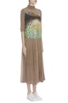 Huemn_Brown Silk Georgette Embroidered High Neck Midi Dress  _Online_at_Aza_Fashions