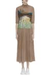 Shop_Huemn_Brown Silk Georgette Embroidered High Neck Midi Dress  _Online_at_Aza_Fashions