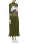 Huemn Green Silk Georgette Embroidered Round High Slit Dress Online at Aza Fashions Huemn_Green Silk Georgette Embroidered Round High Slit Dress _Online_at_Aza_Fashions