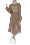 Buy_Huemn_Brown Silk Embroidered Round Sweatshirt And Skirt Set  _at_Aza_Fashions