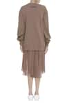 Shop_Huemn_Brown Silk Embroidered Round Sweatshirt And Skirt Set  _at_Aza_Fashions