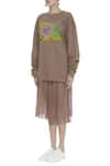 Buy_Huemn_Brown Silk Embroidered Round Sweatshirt And Skirt Set  _Online_at_Aza_Fashions