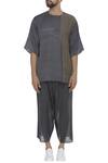 Shop_Urvashi Kaur_Grey Panel Cotton T Shirt_Online_at_Aza_Fashions