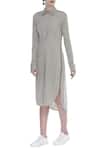 Buy_Urvashi Kaur_Gray Cotton Collared Striped Organic High-low Shirt Dress _at_Aza_Fashions