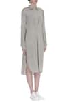 Urvashi Kaur_Gray Cotton Collared Striped Organic High-low Shirt Dress _Online_at_Aza_Fashions